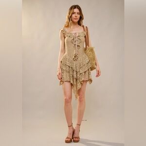 Blue b Square Neck Lace Ruffle Dress